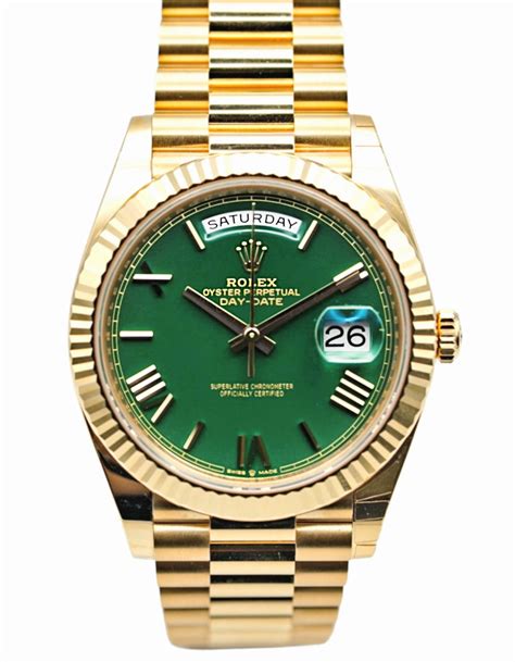 gold green rolex day date|day date 40 rolex price.